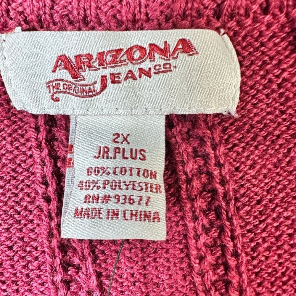 Arizona Jr. Sweater Womens 2X XXL Cable Knit V-Neck Colorblock Cabernet‎ Red - Picture 6 of 6